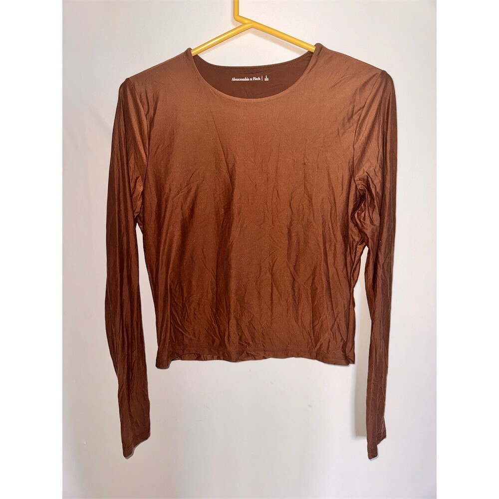 Abercrombie & Fitch T-Shirt Womens Size L Brown Long Sleeve Cropped Crew